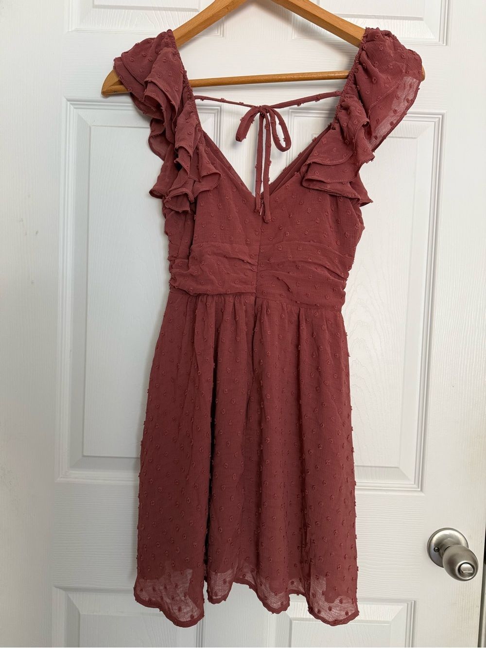 Altar'd State Rose Mauve Ruffle V-Neck Mini Dress Coquette Boho Vacation